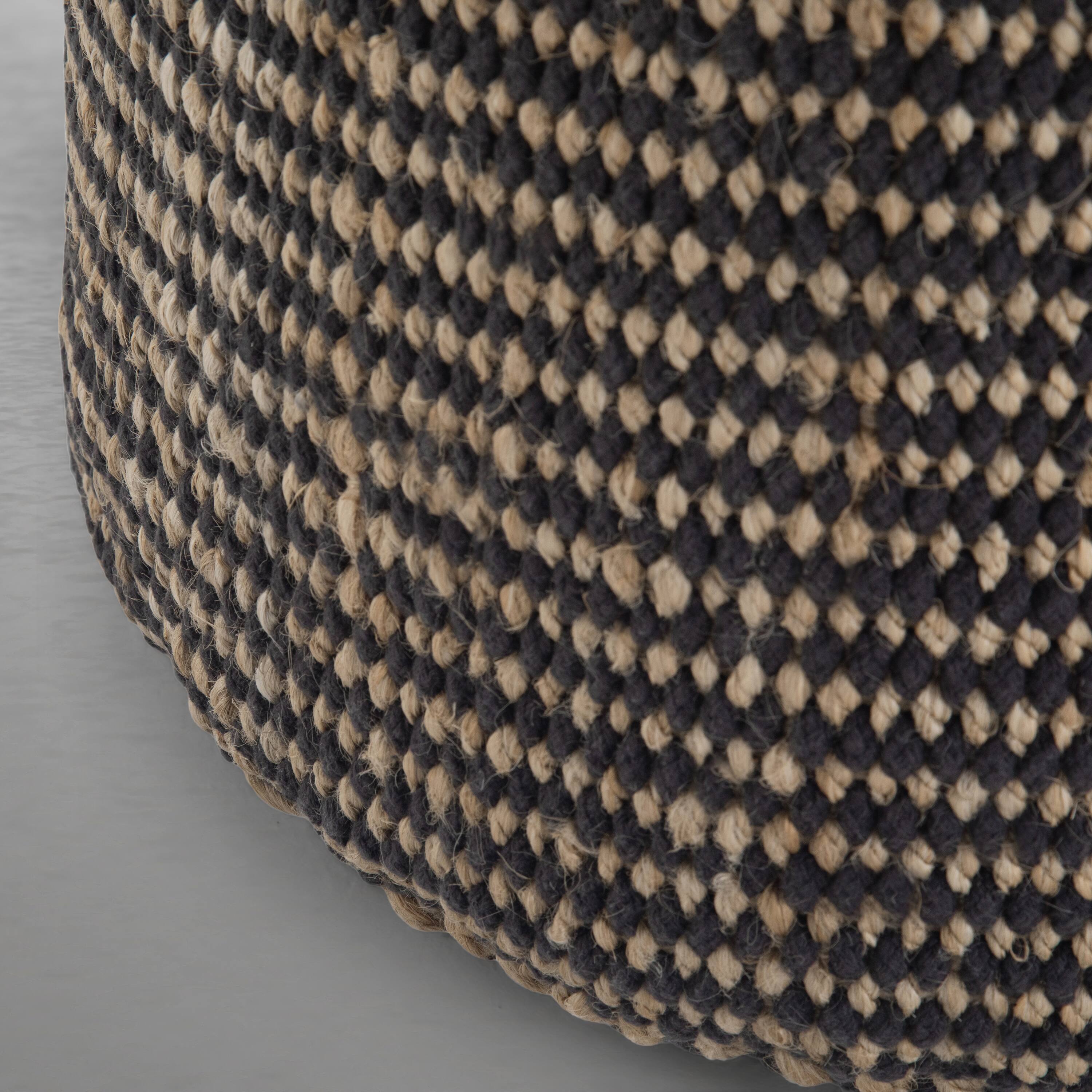 Back. Simpli Home - Larissa 18 inch Wide Round Pouf Ottoman, Sandy Natural and Ebony Jute - Sandy Natural/Ebony.