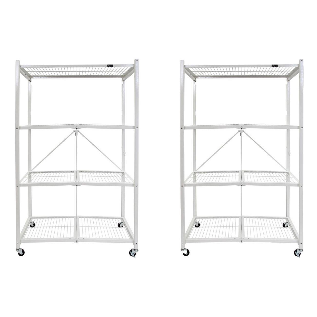 Alt View 1. Origami - Origami 4 Tier Heavy Duty Multi Purpose Storage Rack w/ Wheels, White (2 Pack) - White.