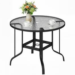 Outsunny - Round Patio Table with Umbrella Hole - Black
