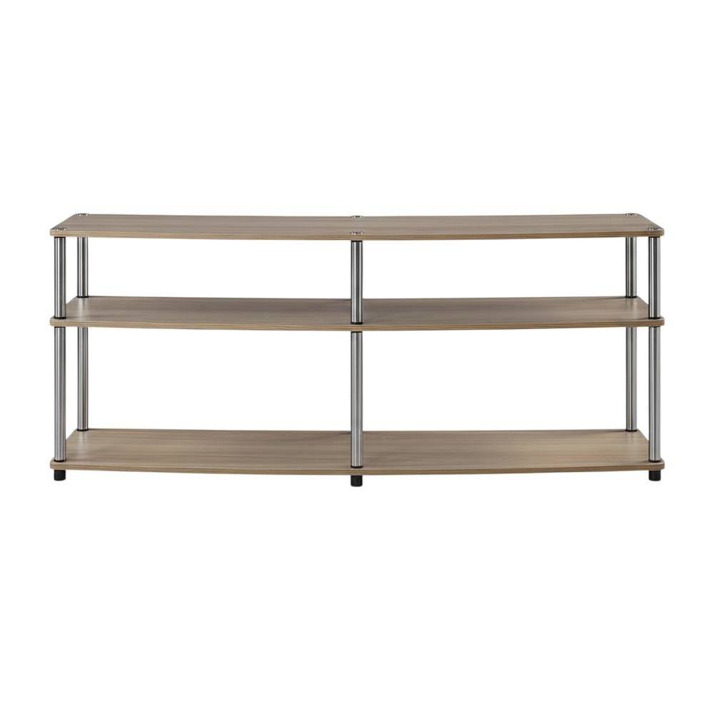 Alt View 3. FurniFact - Light Oak TV Stand with 3 Tiers and Stainless Steel Poles - Brown.