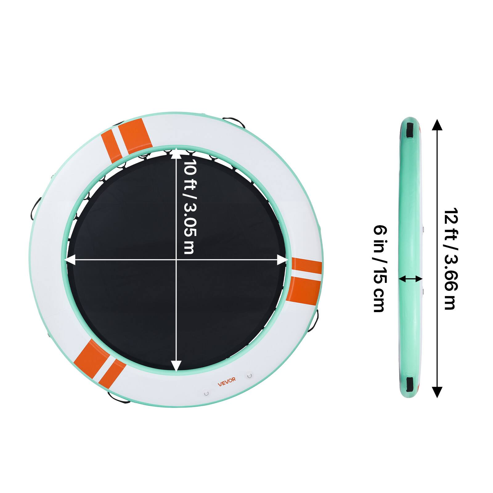 10 ft / 3.05 m  
6 in / 15 cm  
12 ft / 3.66 m  
VEVOR