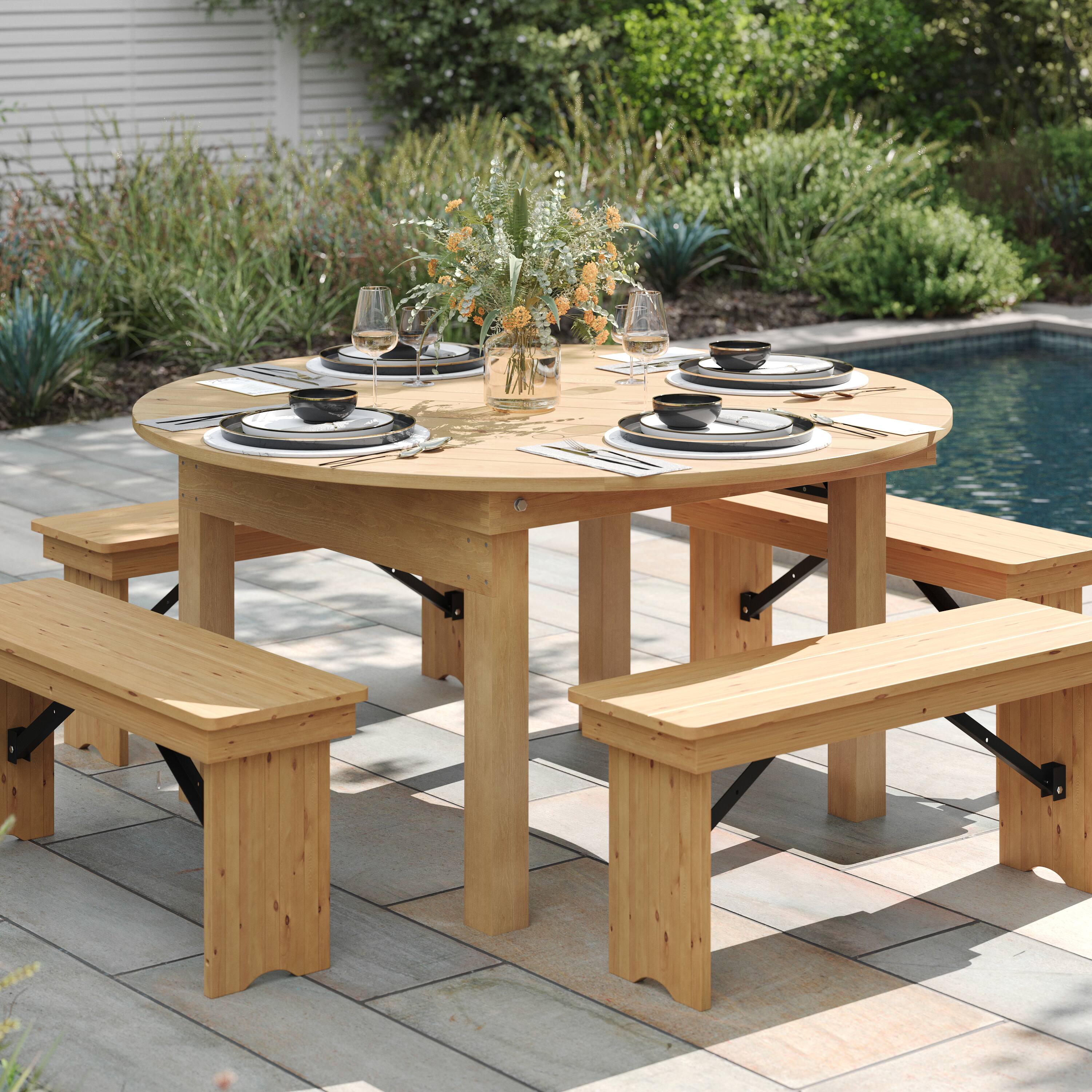Alt View 2. Flash Furniture - HERCULES 60" Round Light Natural Commercial Farmhouse Folding Table, Antique Rustic Solid Pine Dining Room Table with Fo - Natural.