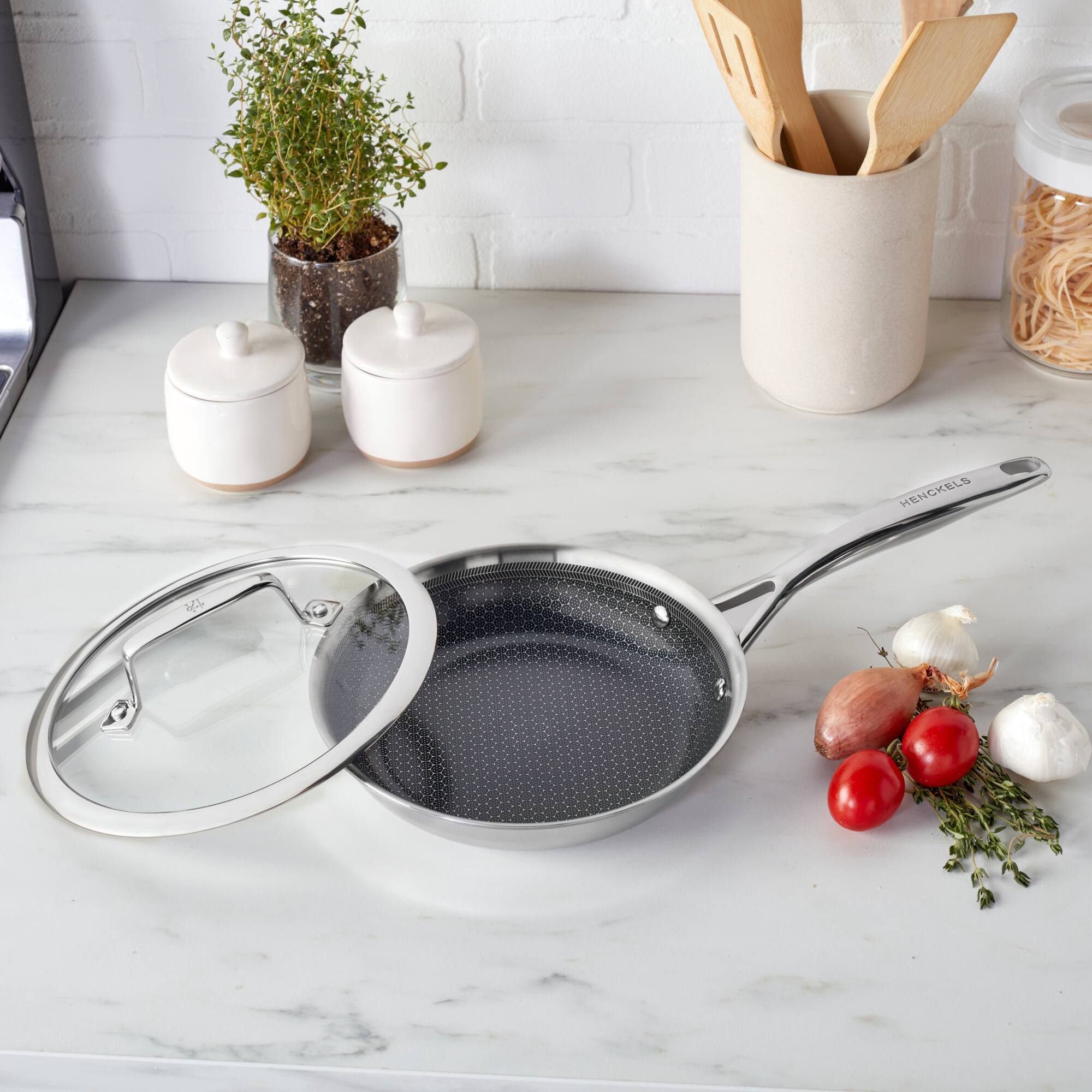 Alt View 1. Henckels - Henckels Paradigm Ceramic 8-inch Stainless Steel Dual Performance Fry Pan - Stainless Steel.