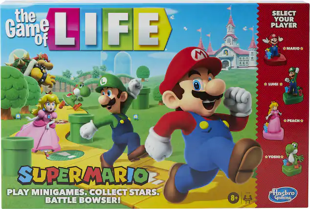 the Game of LIFE
SUPER MARIO
PLAY MINIGAMES. COLLECT STARS. BATTLE BOWSER!
SELECT YOUR PLAYER
MARIO
LUIGI
PEACH
YOSHI
8+ Eta 2-4
Hasbro Gaming