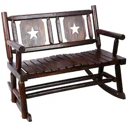 Loheer - Outdoor Wood Rocking Bench, Carbonized Double Rocking Chair, Porch Rocker - Rustic Brown