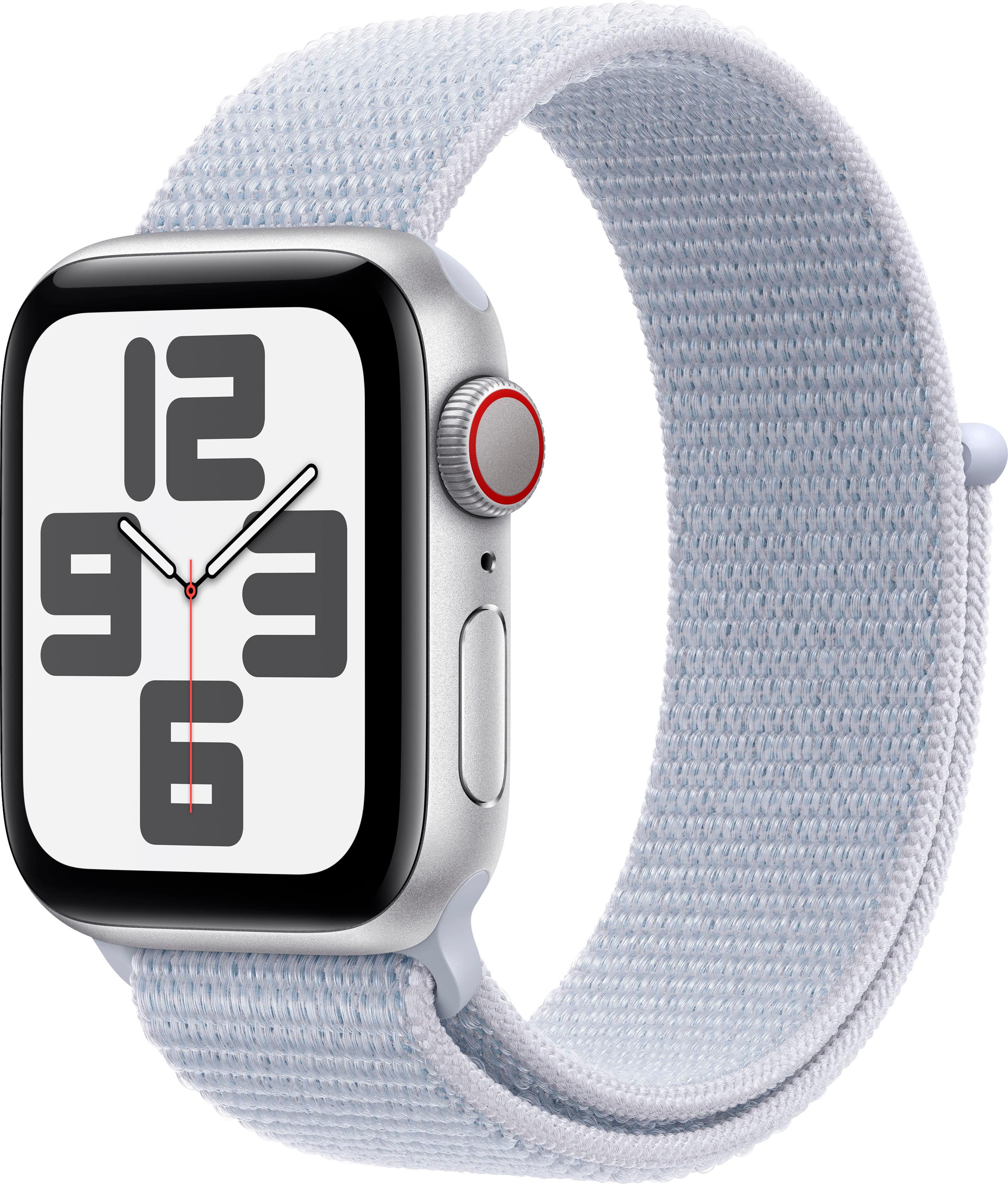 Apple Watch SE 2nd Generation (GPS+Cellular) 40mm Aluminum Case with Blue Cloud Sport Loop - Silver (AT&T) - (2024) - Angle_Zoom