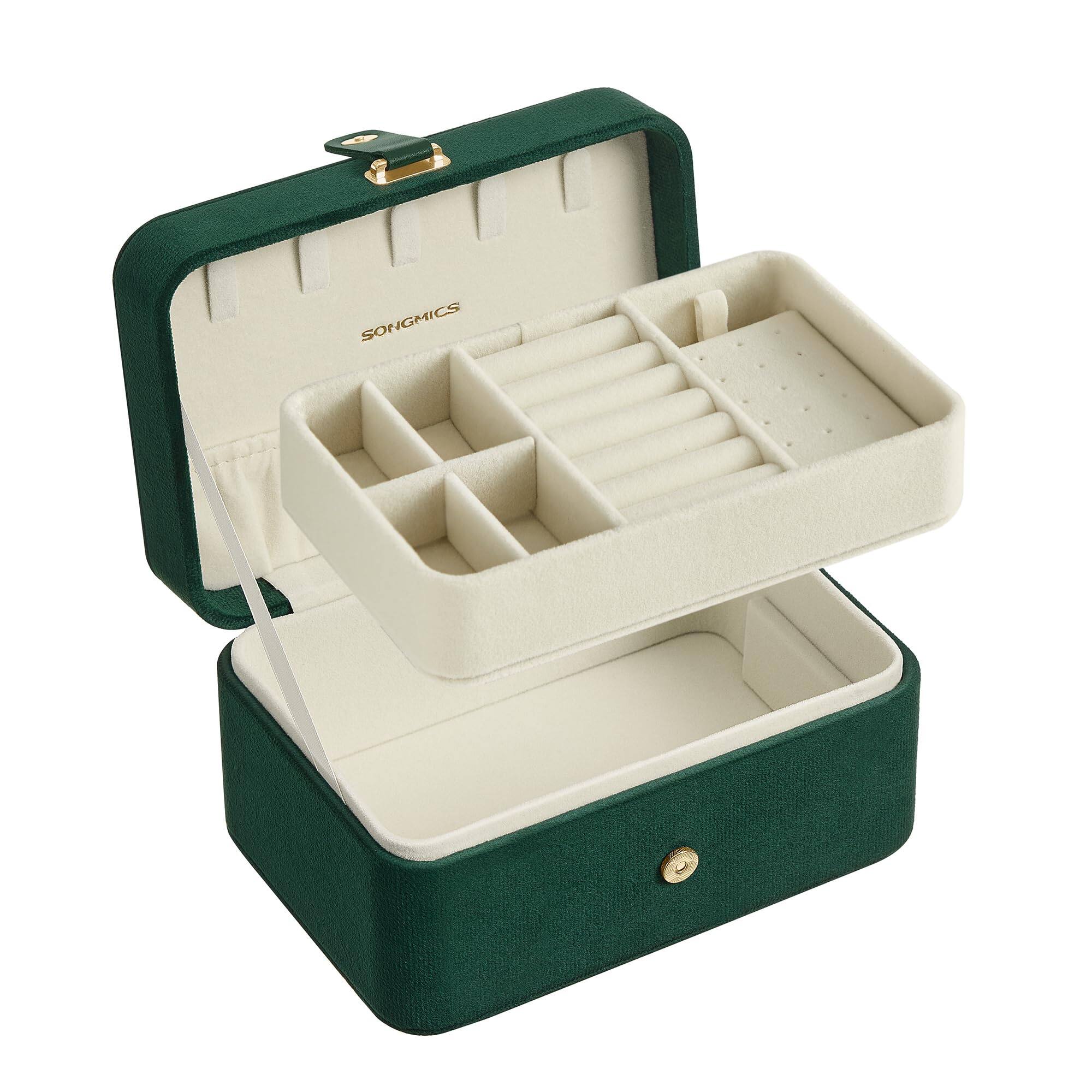 Front. Songmics Home - Travel Jewelry Box – 2-Layer Portable Jewelry Organizer Retro Green.