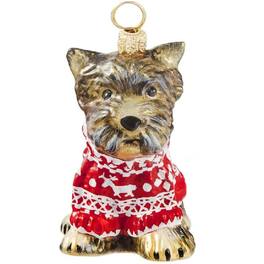 Joy to the World Collectibles - Joy to the World Yorkshire Terrier Yorkie in Nordic Sweater Dog Polish Glass Christmas Ornament - Brown