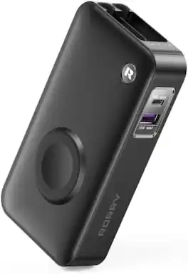RORRY - 10000mAh 30W Portable Charger with Retractable USB-C & iOS Cables, Power Bank for iPhone, Apple Watch & iPad - Black