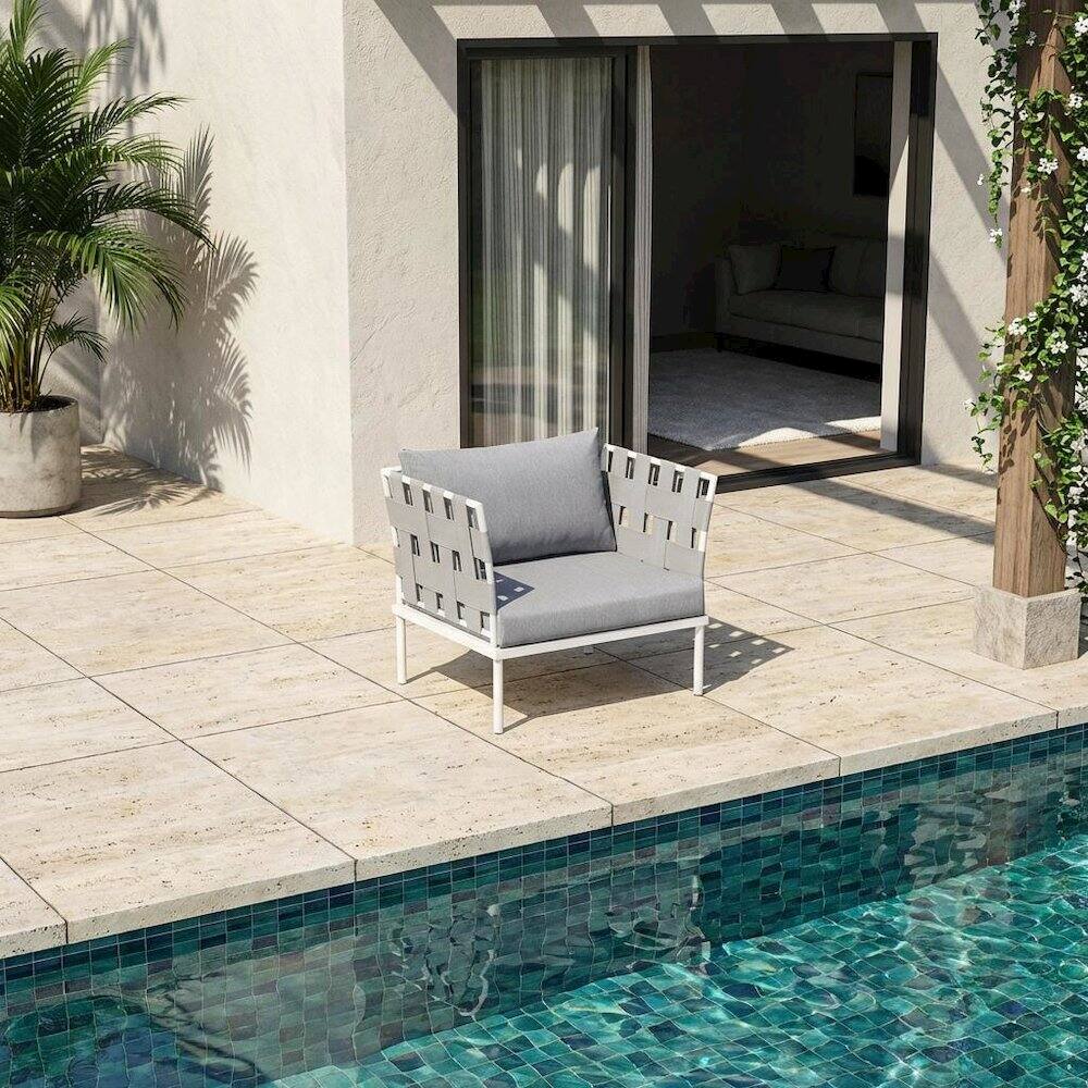 Angle. Outdoor Escape - Aluminum Outdoor Lounge Chair With Cushioned Seat For Patio Relaxation - White.