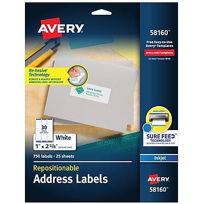 "Avery - Repositionable Inkjet Address Labels, 1"" x 2-5/8"", White, 750 Labels/Pack - Matte White" price history on PriceWatchPro