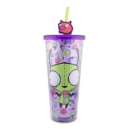 Silver Buffalo - Invader Zim GIR Plastic Carnival Cup With Lid and Straw Topper | Holds 24 Ounces - Purple