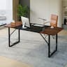 Pinmoco - 63 inch Executive Desk Lager Writing Desk with Metal Frame Home Office Desk - Walnut