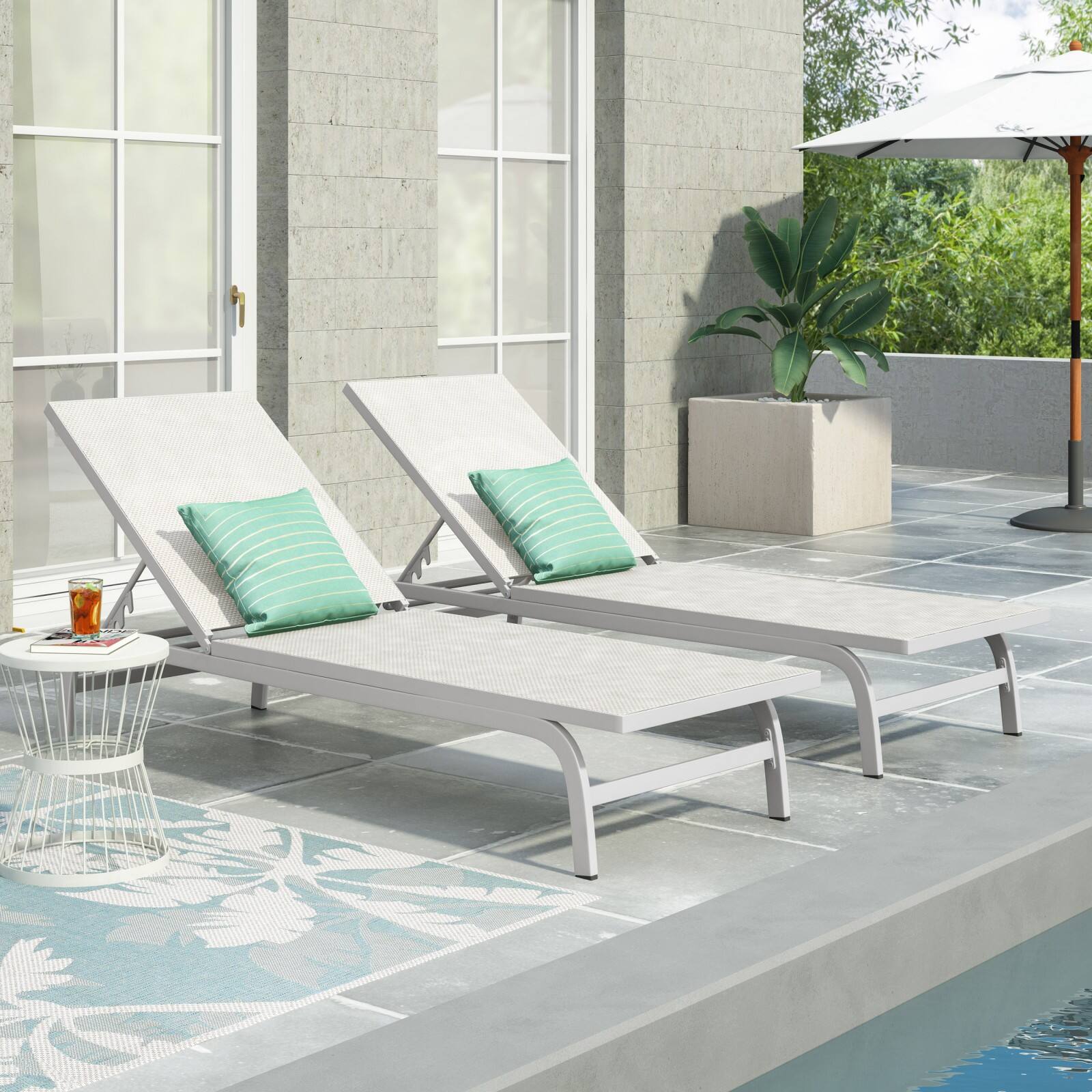Alt View 1. Ecooso - Set of 2 Outdoor Mesh Chaise Lounges with Aluminum Frame, Handcrafted Details, and Comfortable Weather-Resistant Design - White.