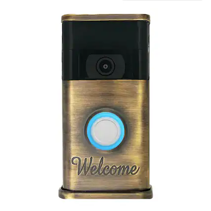Front. Michael Healy - Welcome Video Doorbell Cover (Ring 2nd Gen) - Antique Brass.