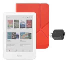 Kobo - Clara Colour eReader (White) with and AC Bundle - 2025 - Cayenne Red SleepCover