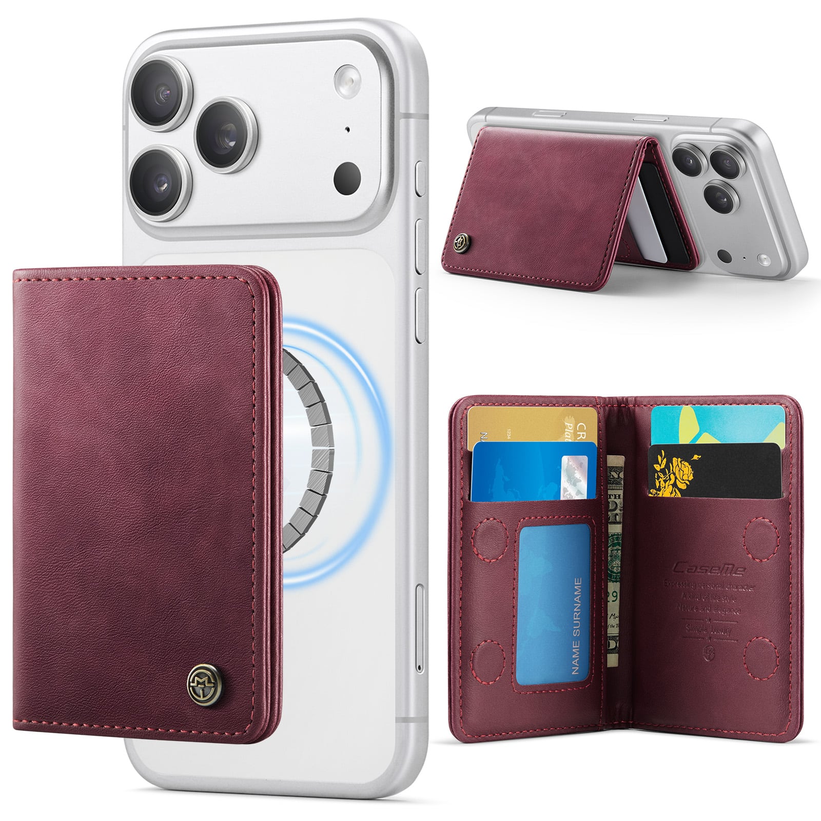 Dteck - Detachable Magnetic Wallet for Apple iPhone, RFID Blocking PU Leather Card Holder with Kickstand, Holds 4 Cards + Cash - Red price history on PriceWatchPro