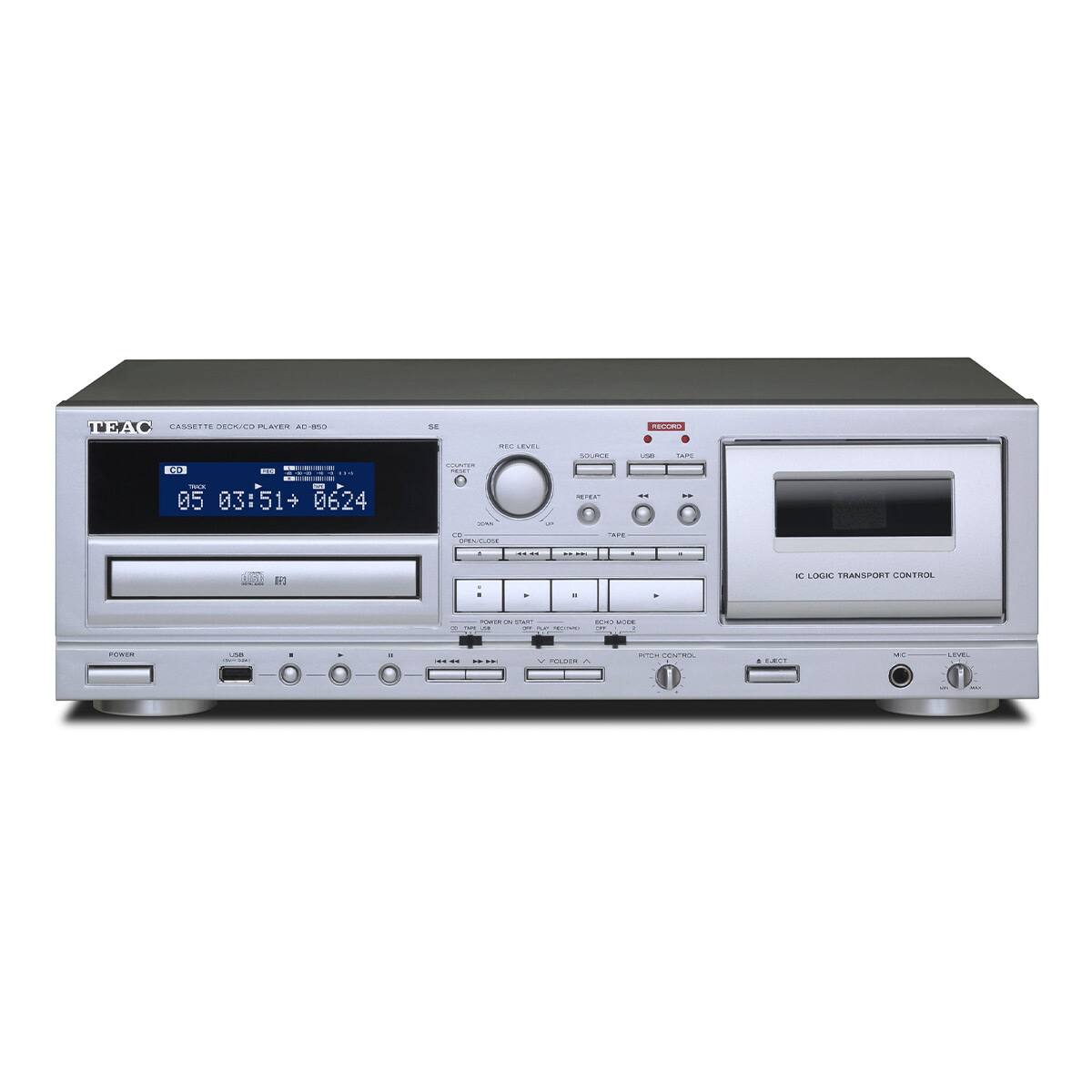 TEAC - AD-850-SE Cassette Deck & CD Player with Microphone Input & Digital Recording - Silver
