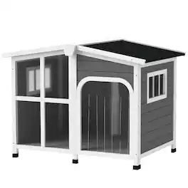 Pawhut - Wooden Dog House for Large Dogs with Openable Roof & Giant - Dark Gray