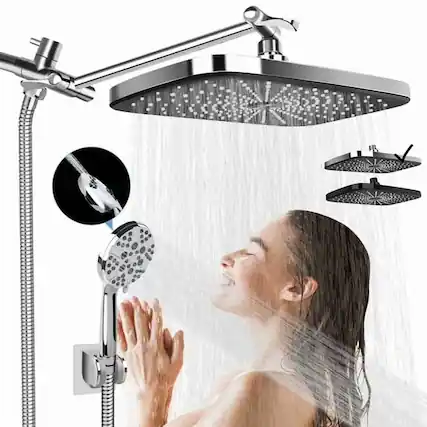 Front. Ocalpur - Ocalpur 12 Inch Rain Shower Head Combo, High Pressure Rainfall, 7 Modes Handheld Showerhead for Bathroom, Chrome - Chrome.