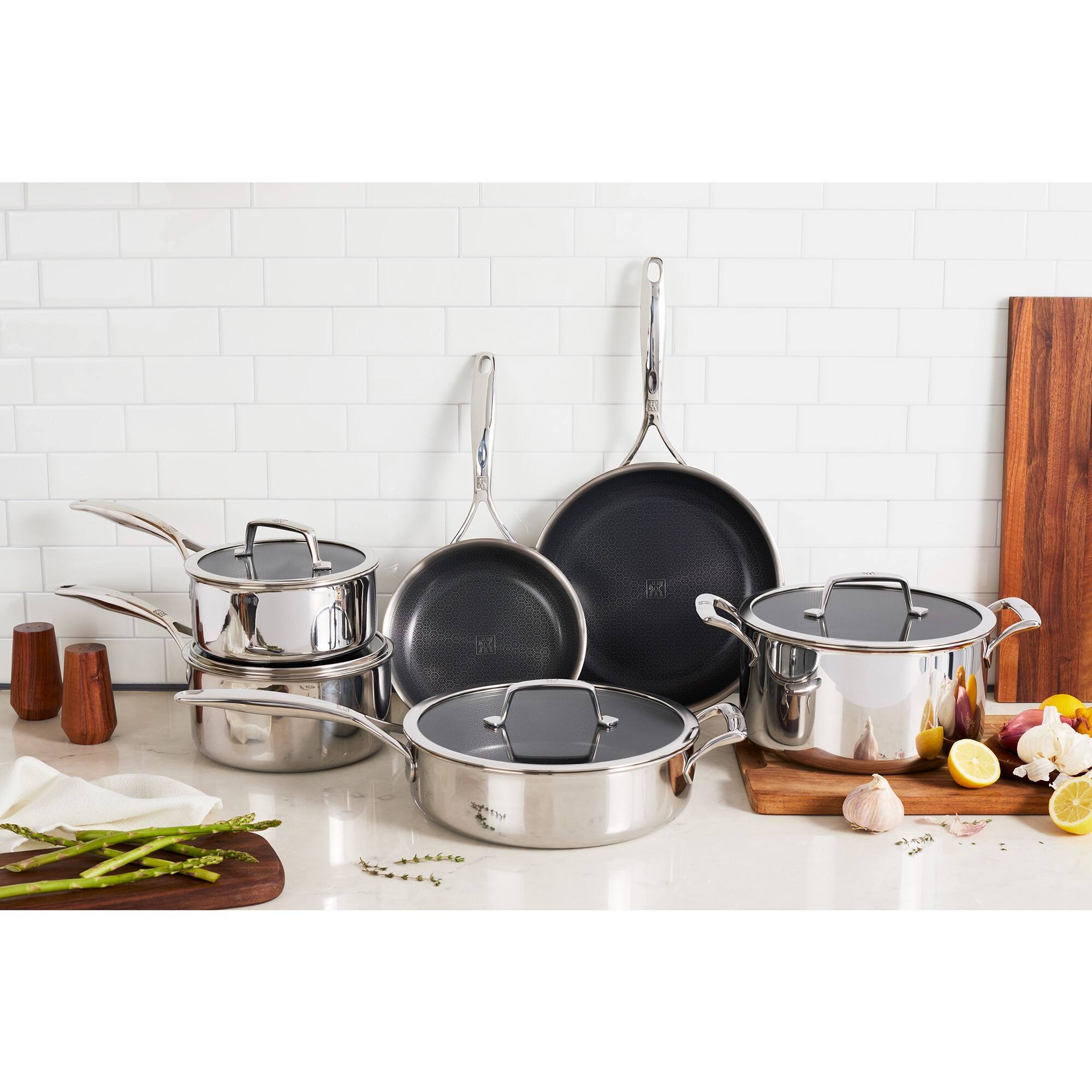 Alt View 2. ZWILLING - ZWILLING Peak 10-pc Stainless Steel Ceramic Nonstick Dual Performance Cookware Set - Stainless Steel.