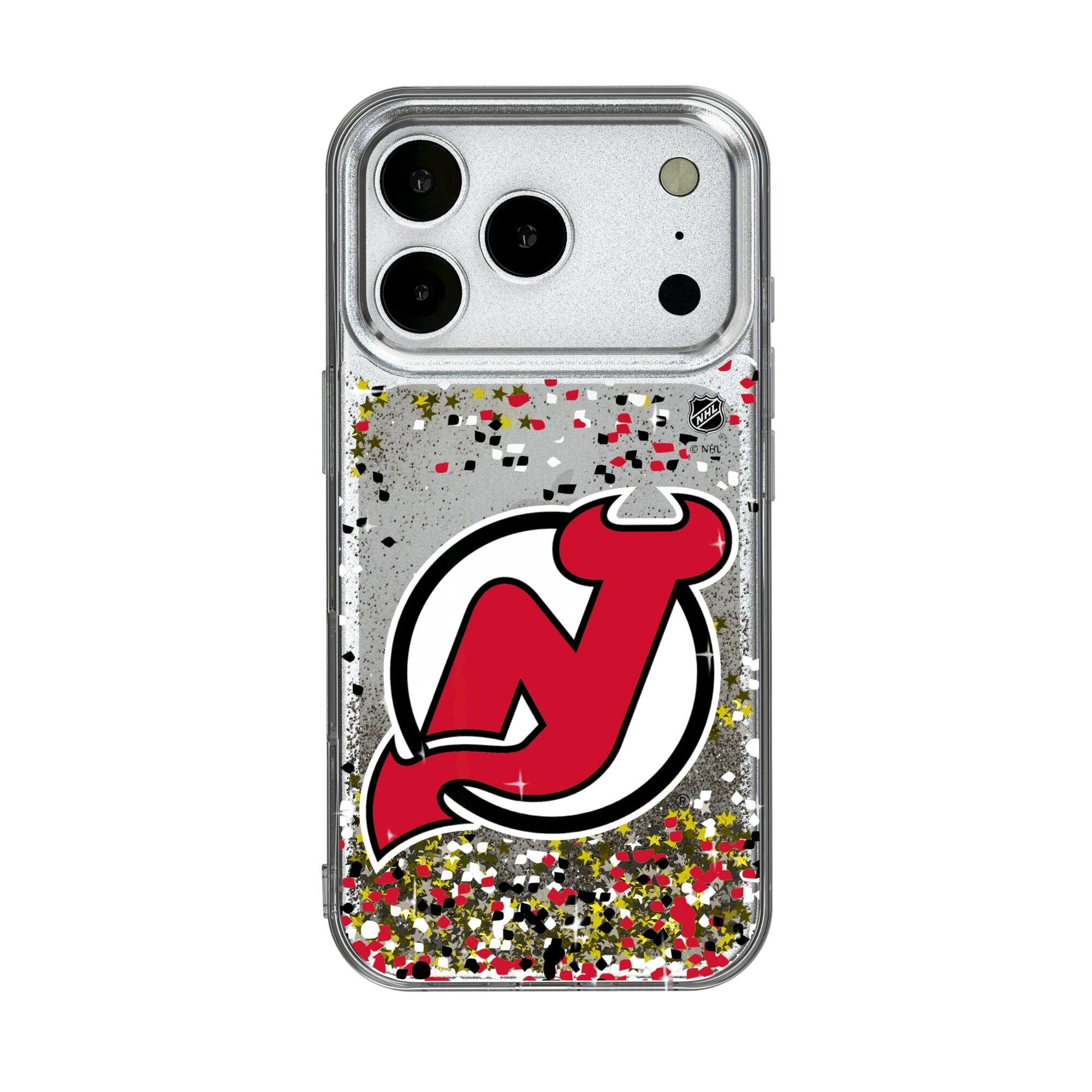 Front. Keyscaper - New Jersey Devils iPhone Confetti Glitter Case - 15 Pro - Multicolor.