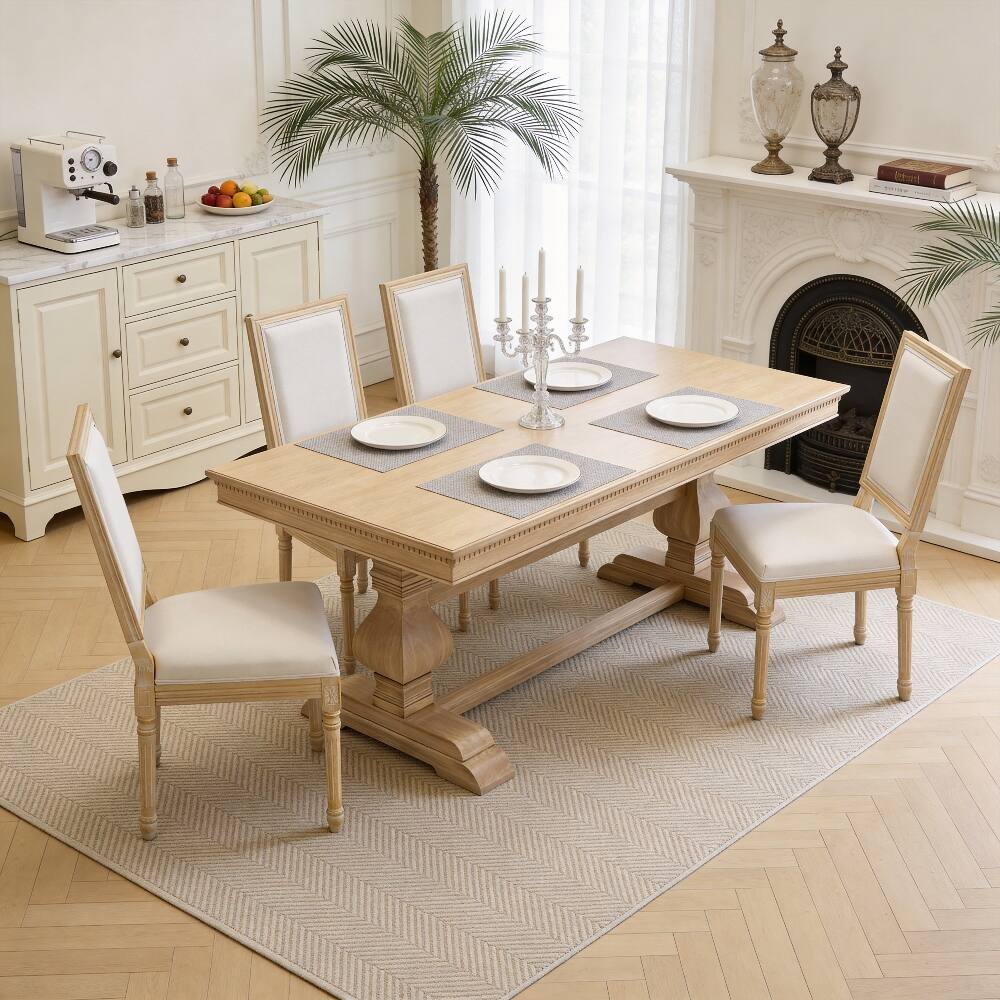 Alt View 8. Loheer - Loheer French Country Dining Chairs Set of 2 Upholstered Square Back Beige Solid Wood - Beige.