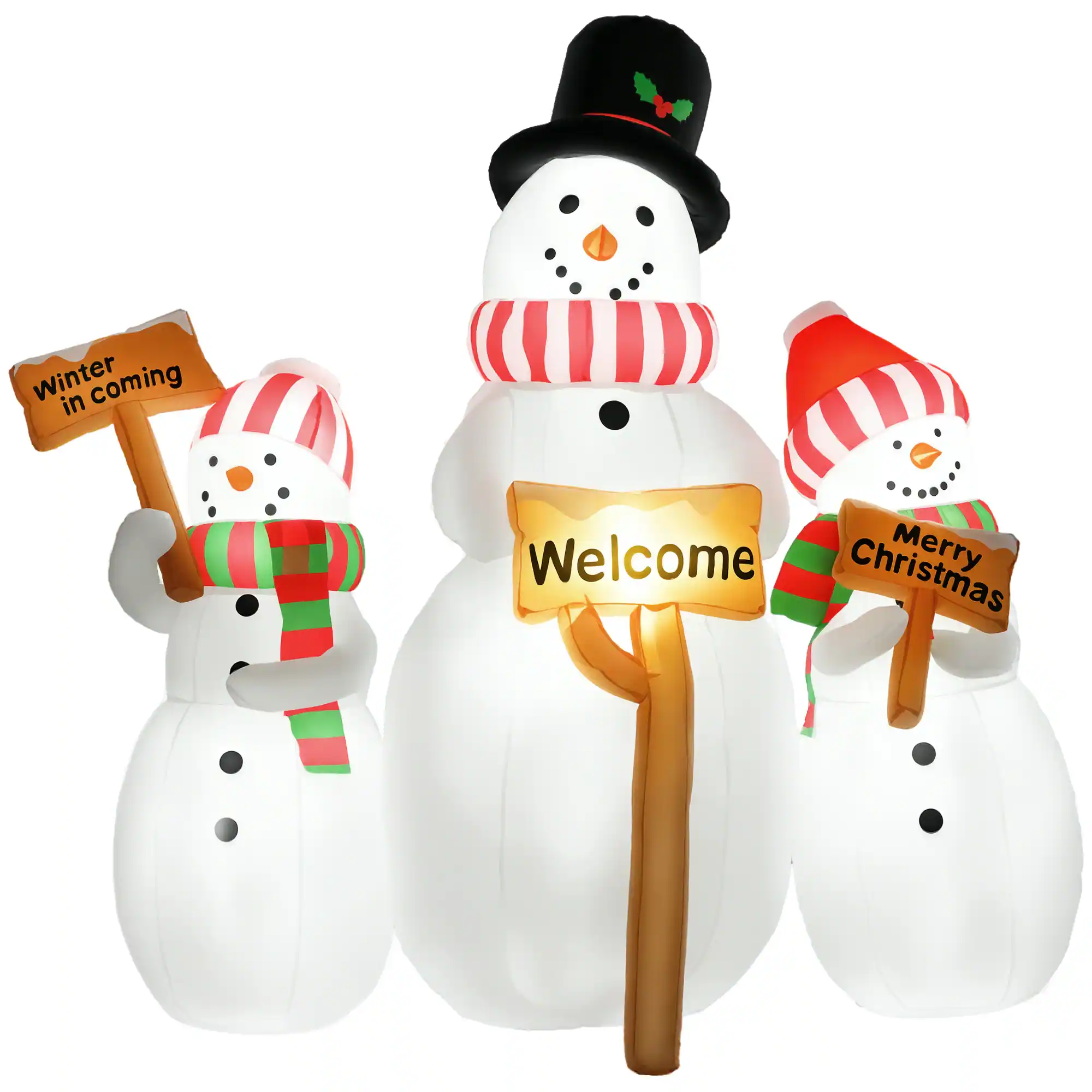 Outsunny - 6.1ft Inflatable Three Snowmen with Sign, Blow-Up Outdoor Decor with LEDs - White