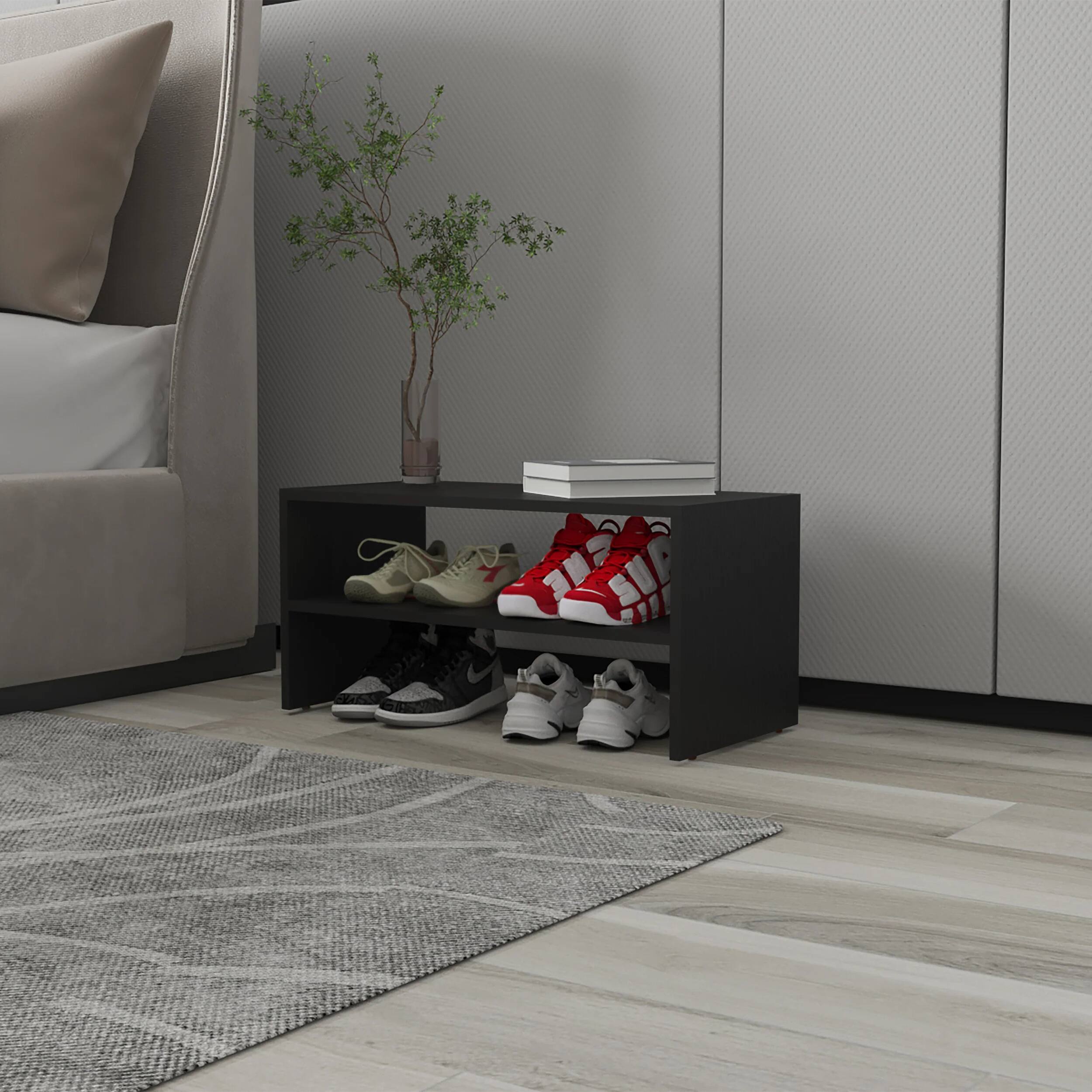 Front. APRILSOUL - Black 2-Shelf Shoe Rack - Black.