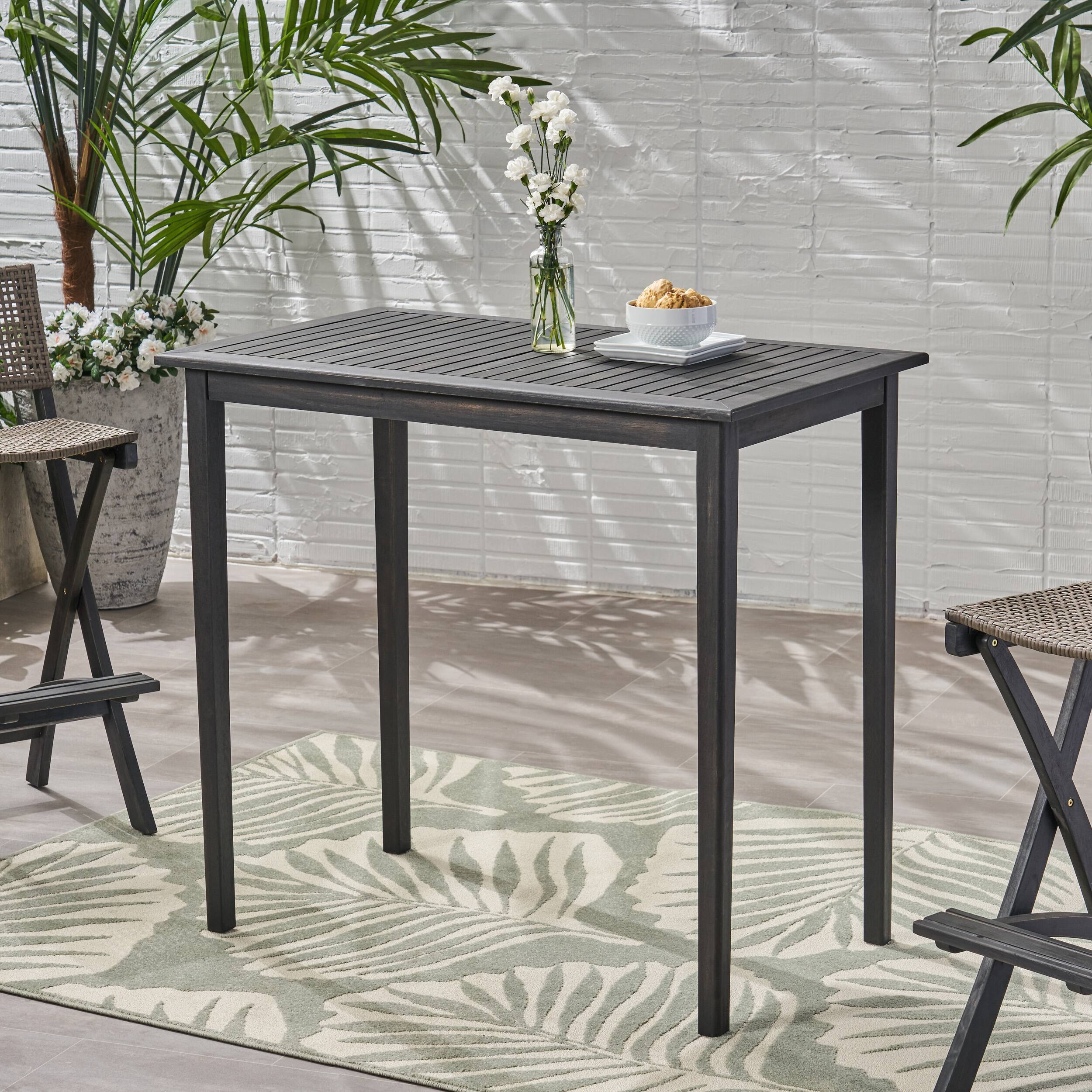 Front. APRILSOUL - Outdoor Minimalist Acacia Wood Rectangle Bar Table - Dark Gray - Dark Gray.