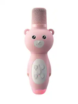 Cluzine - Kids Karaoke Microphone, Cute Bear Bluetooth Speaker Mic with Voice Changer & LED Lights