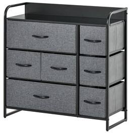 Homcom - 7-Drawer Dresser, Fabric Chest of Drawers, 3-Tier Storage Organizer for Bedroom Entryway, Tower Unit with Steel Frame - Dark Gray