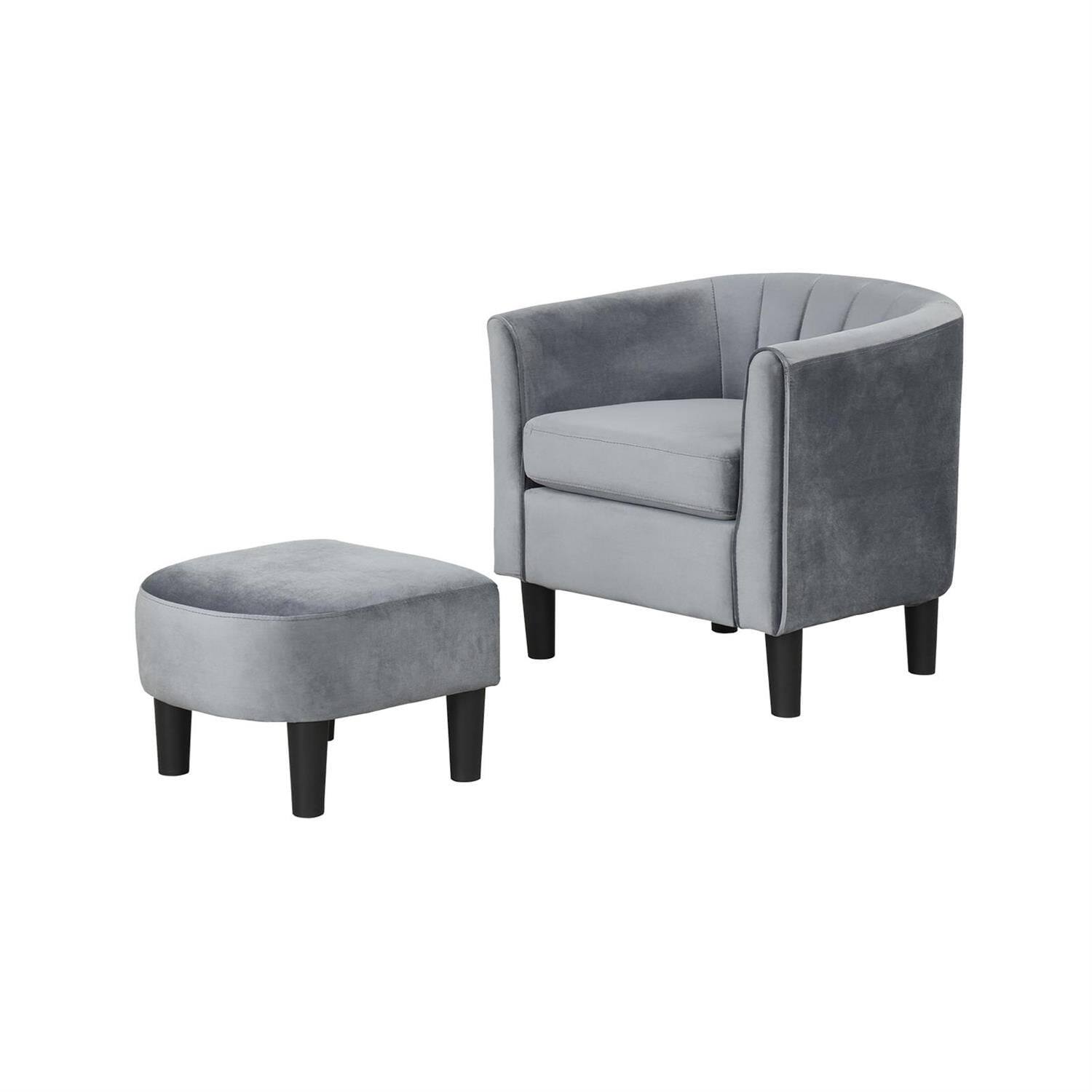 Front. Pefilos - Velvet Teddy Barrel Chair w/ Ottoman, Sturdy Solid Frame, Removable Cushion, Multi-Functional Ottom - Beige.