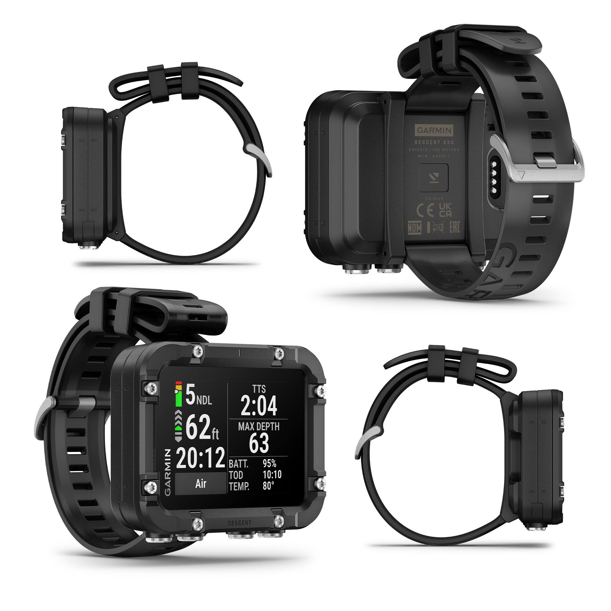 GARMIN DESCENT 130  
RULERS  
I. ....I  
1 TONAS CEU  
2 NOM  
EAC  
TTS  
5NDL  
2:04  
<<<<ID  
62 MAX DEPTH 63  
20:12  
BATT. 95%  
GARMIN  
Air TEMP TOD 80  
10:10  
DESCENTE