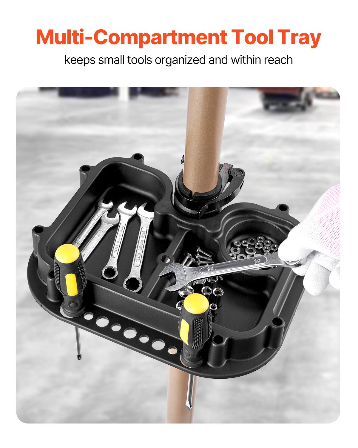Multi-Compartment Tool Tray  
keeps small tools organized and within reach