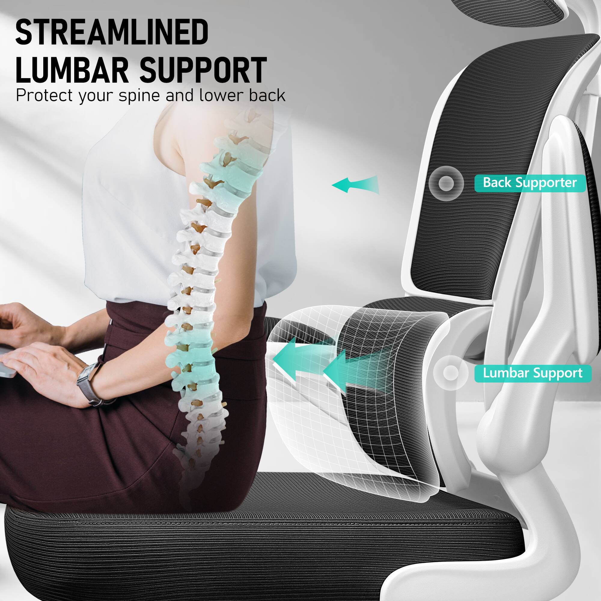 STREAMLINED LUMBAR SUPPORT  
Protect your spine and lower back  

Back Supporter  

Lumbar Support