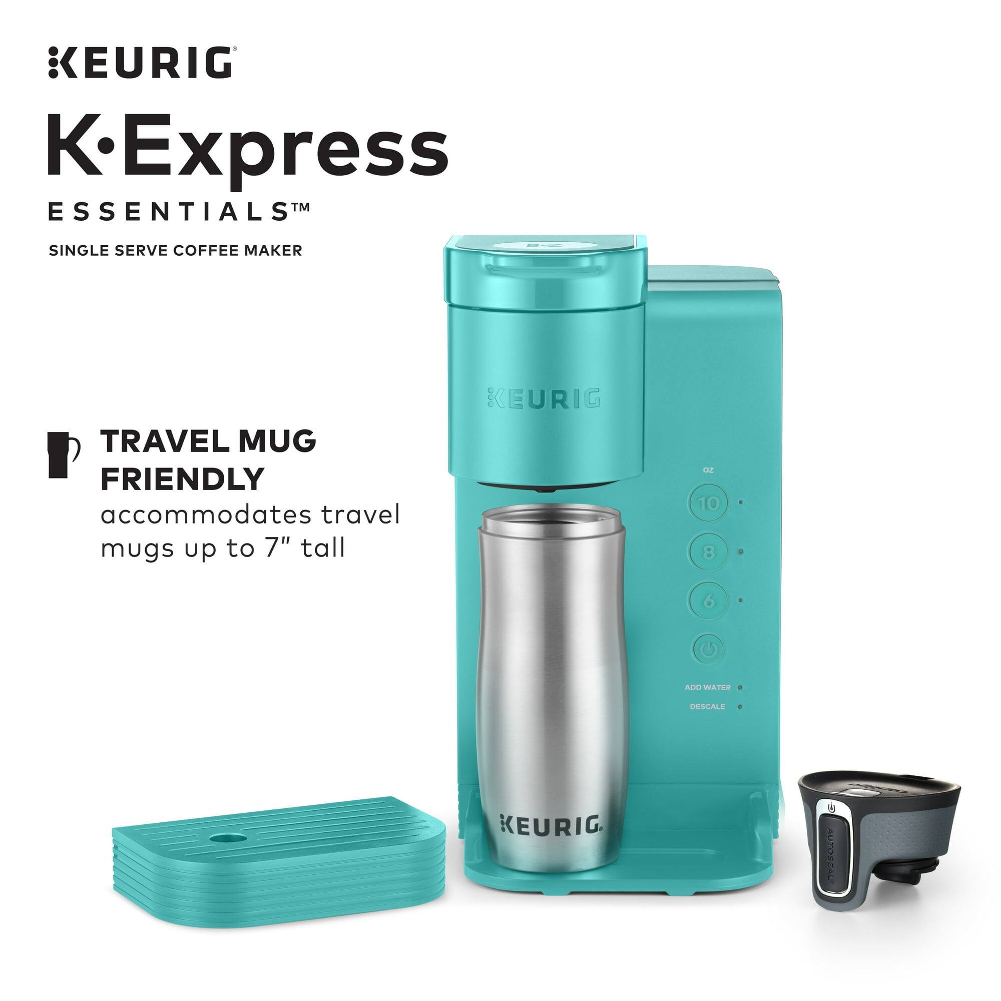 KEURIG  
K-Express  
ESSENTIALS™  
SINGLE SERVE COFFEE MAKER  

TRAVEL MUG FRIENDLY  
accommodates travel mugs up to 7" tall  

ADD WATER  
DESCALE