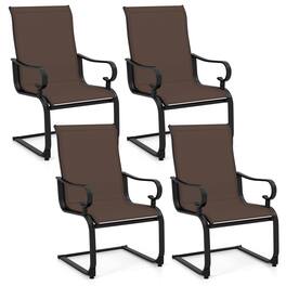 Gymax - Patio Dining Chairs Set of 4 C-Spring Motion Patio Chairs w/ Metal Frame Brown & Black - Brown, Black