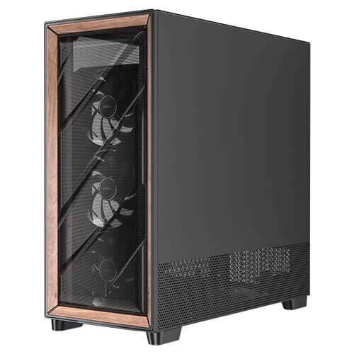 Left. Antec - FLUX Pro, 6 x PWM Fans Included, High-Airflow Front Panel With Walnut Wood, Temp. Display, Full-Tower E-ATX PC Case - Walnut.