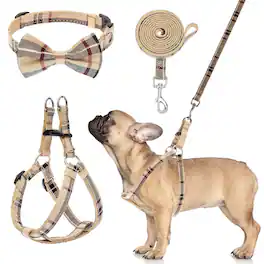 Paradigms Interiors - Dog Harness Collar Leash Set No Pull Escape Proof Classic Plaid Puppy And For Dogs Easy Walk Running beige - Beige-XS(Chest Girth:12''-14.9'')