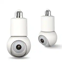 eco4life - 4MP 1044P 355° PTZ Light Bulb Security Camera, Color Night Vision, Two‑Way Audio - White