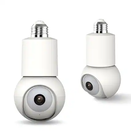 Front. eco4life - eco4life 4MP 1044P 355° PTZ Light Bulb Security Camera, Color Night Vision, Two‑Way Audio - White.