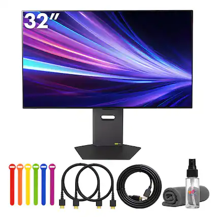 Front. LG - LG UltraGear G8 32GX850A 32" Dual-Mode Gaming Monitor Bundle + Cable Ties + More.