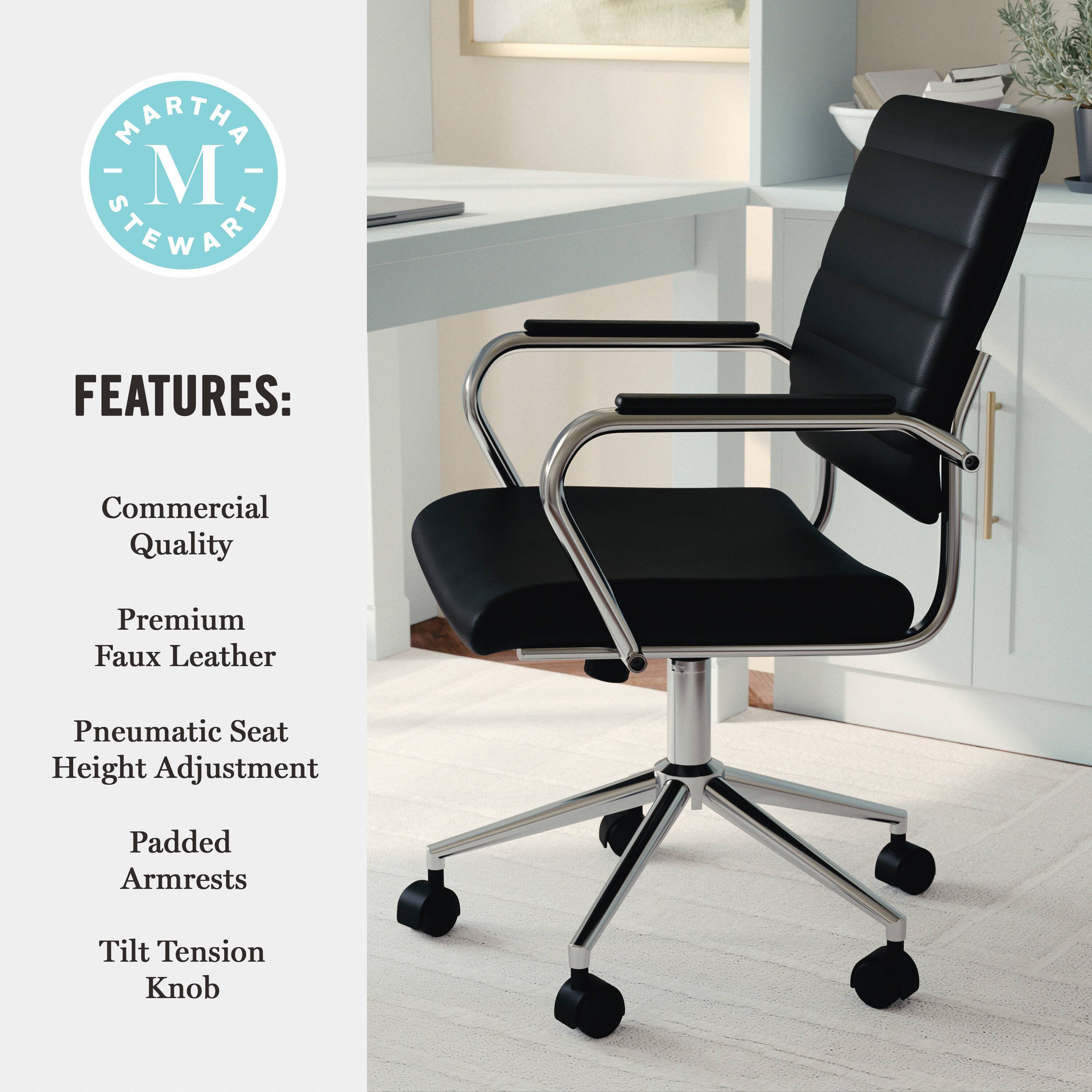 MARTHA - M STEWART FEATURES: Commercial Quality Premium Faux Leather Pneumatic Seat Height Adjustment Padded Armrests Tilt Tension Knob