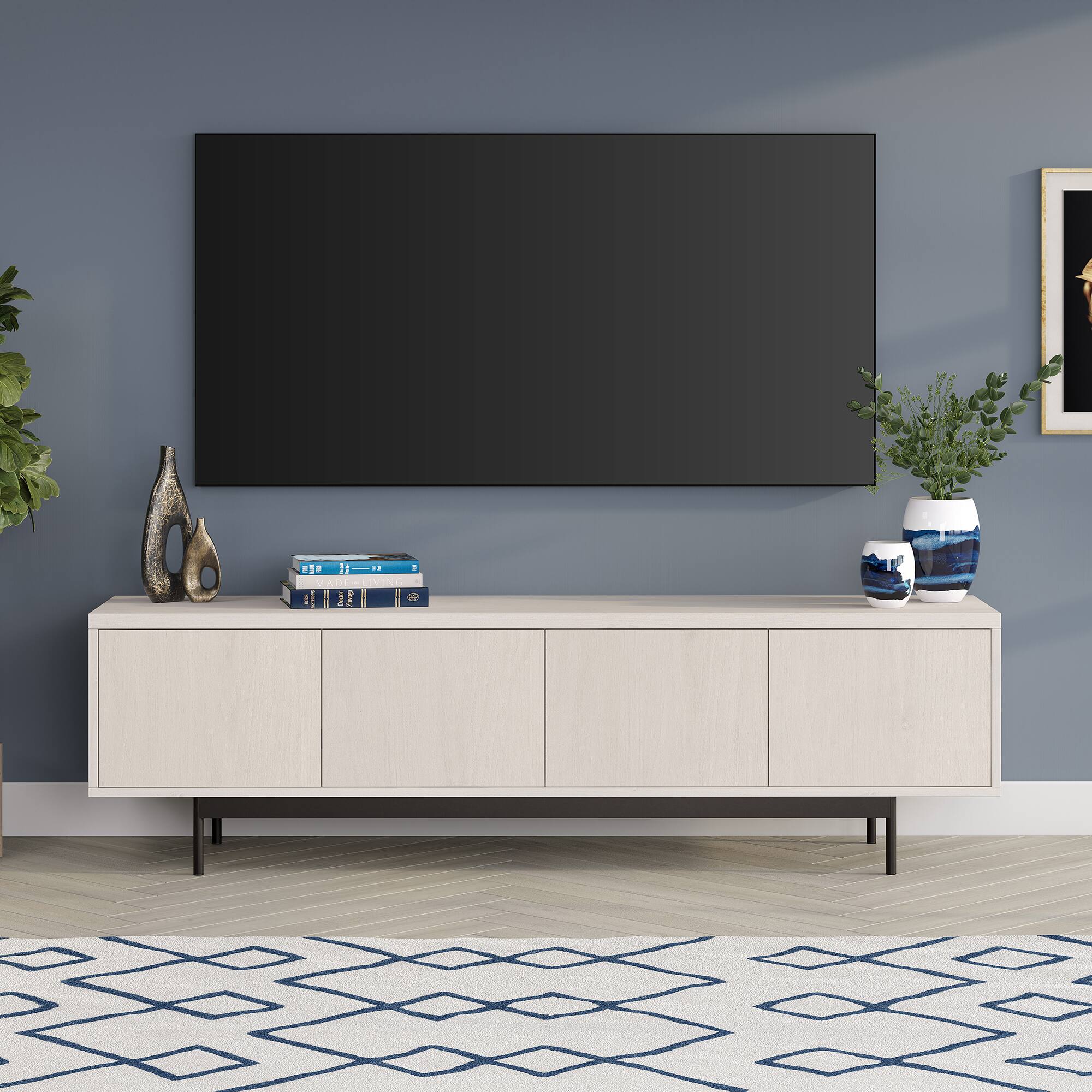 Alt View 2. Hudson&Canal - Abington Rectangular TV Stand for TV's up to 75" in Alder White - Alder White.