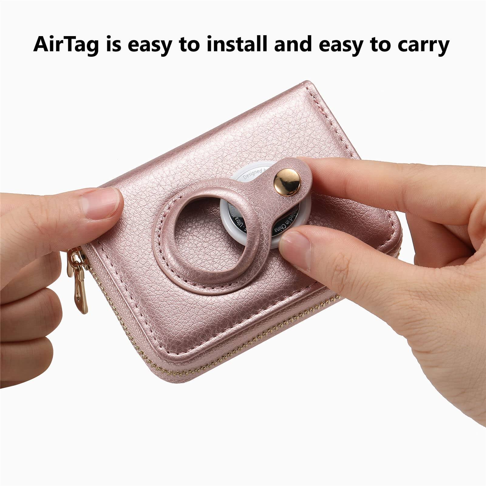 Left. Jadie Link - Airtag Wallet Women Minimalist Leathter Rfid Blocking Small Credit Card Holder Organizer Hand Strap Slim Women. 1-rose - 4-Red.