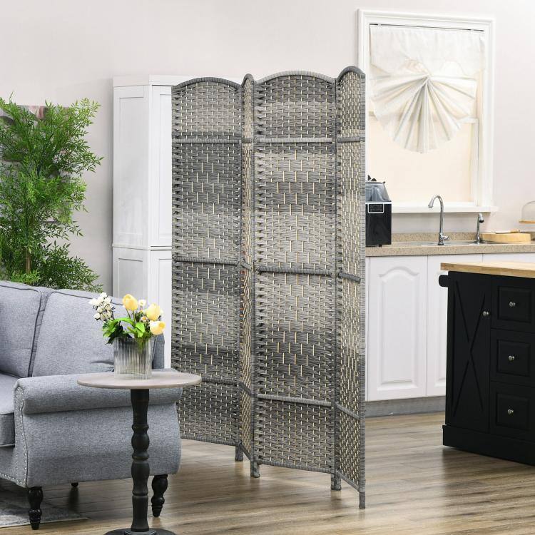 Alt View 2. PULUZ - Folding Room Divider Screen 4 Panel 6' Tall Privacy Screen Freestanding Wood Partition for Home Office - Mixed Gray.