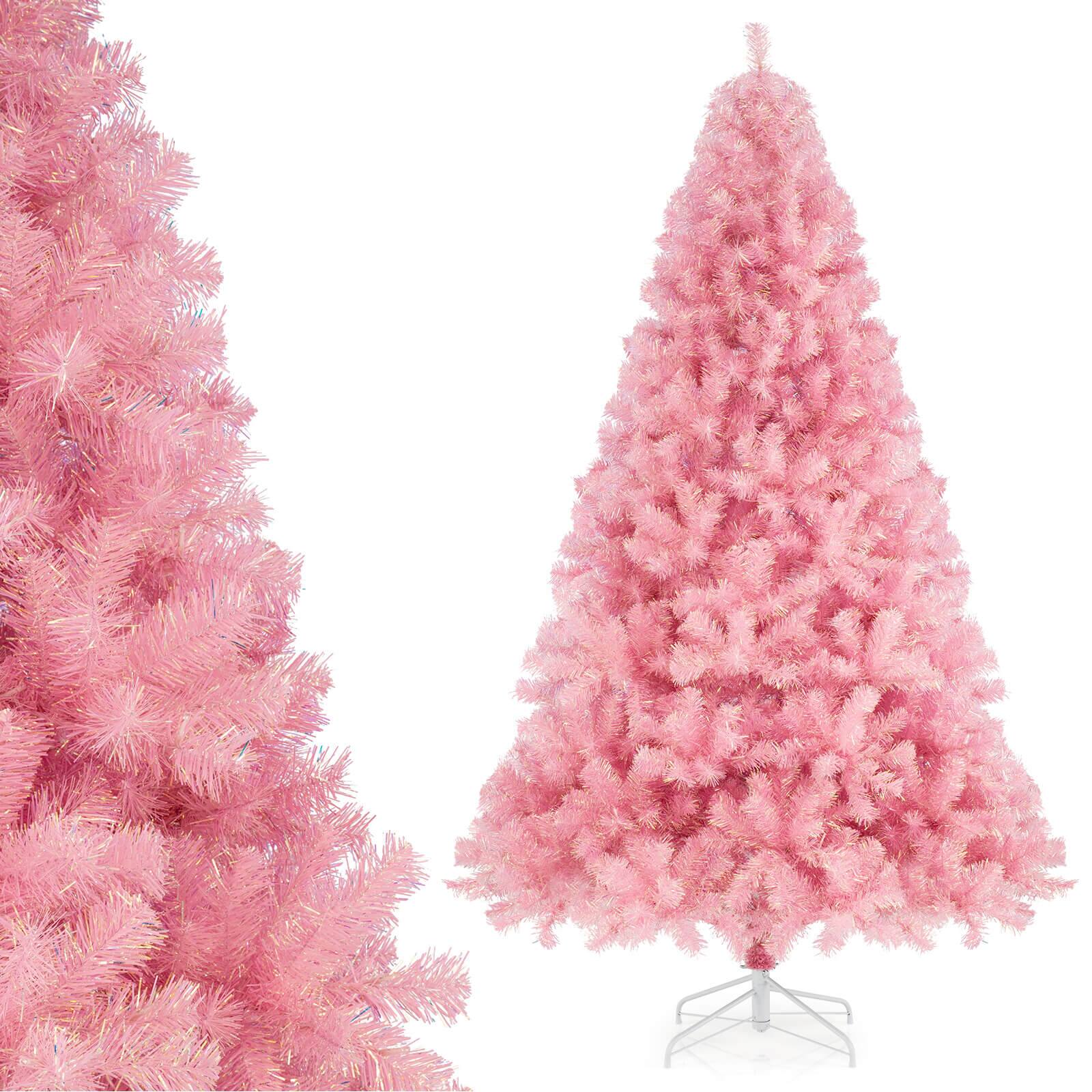 Alt View 9. Costway - Costway 7.5 FT Artificial Xmas Tree with 1300 Branch Tips, 550 Warm White LED Lights 8 Modes Pink - Pink.