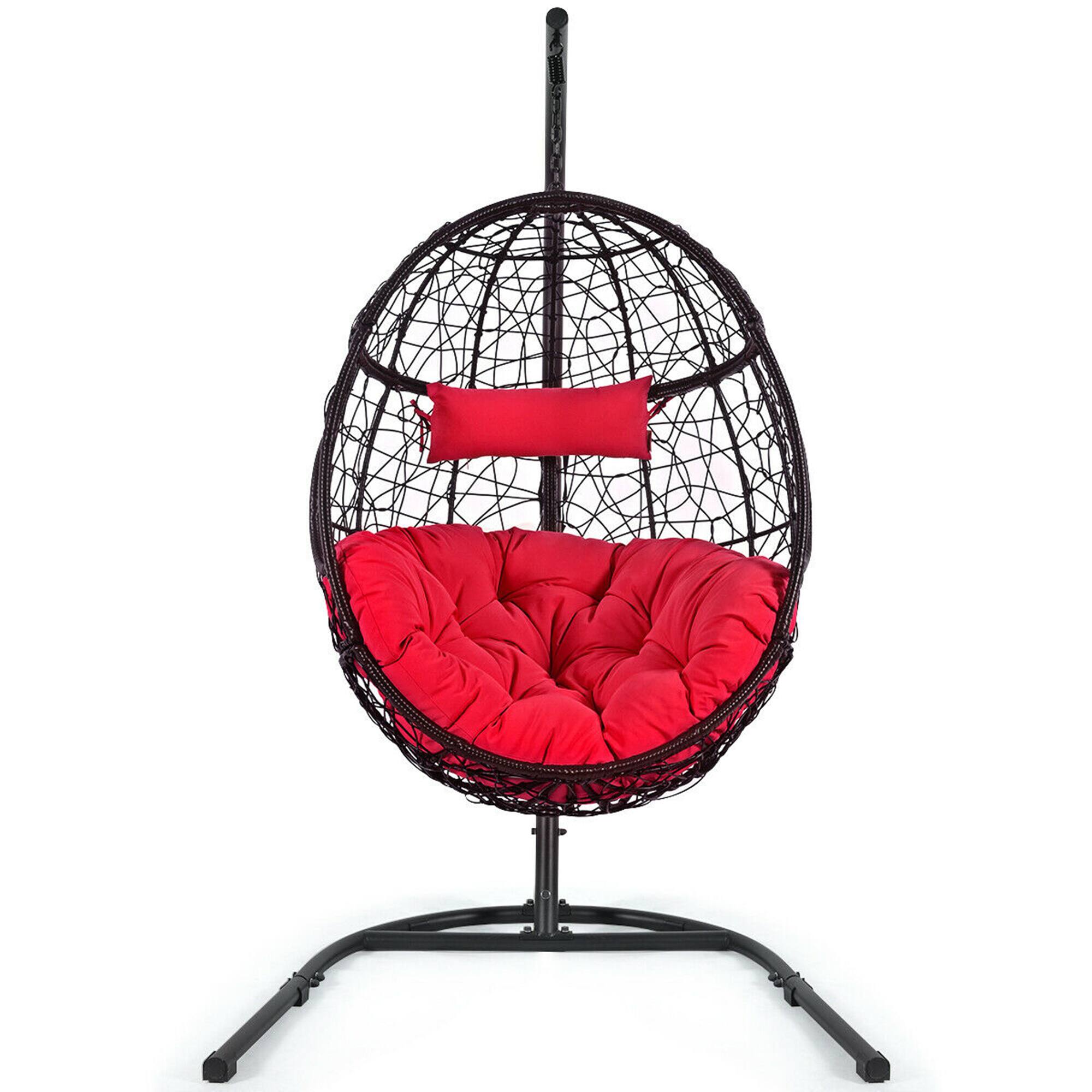 Alt View 1. Gymax - Gymax Hanging Hammock Chair Egg Swing Chair w/ Red Cushion Pillow Stand - Red.