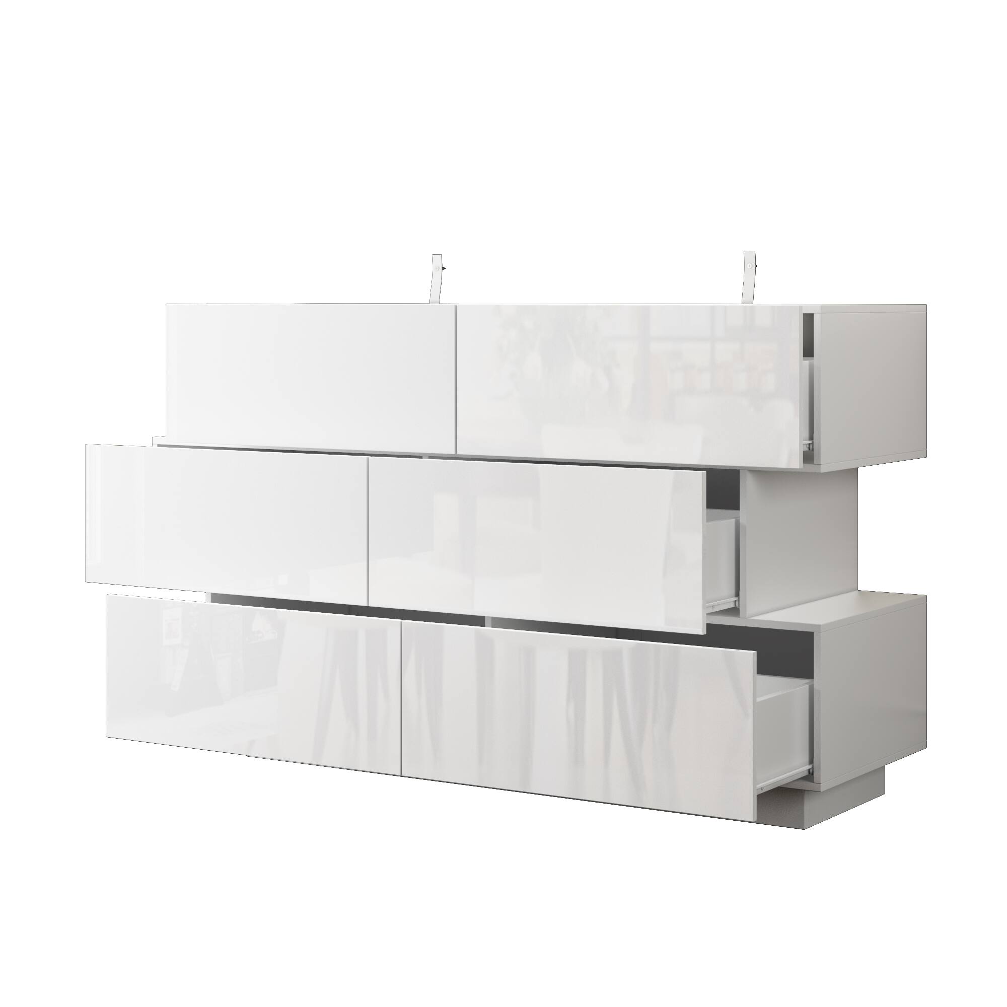 Back. Famapy - Famapy High - Gloss Storage Cabinet 6-Drawers Dresser with Sleek Sophistication - White.